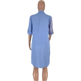 Casual Stripes Patchwork Loose Shirt Dresses FNN-8287