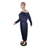 Solid Slash Neck Casual Loose Long Sleeve Jumpsuits YM-9155