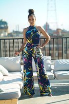 Sexy Printed Sleeveless Sashes Long Jumpsuits YM-9138