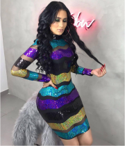 Sexy Transparent Colorful Sequin Package Hips Club Dress BS-1020