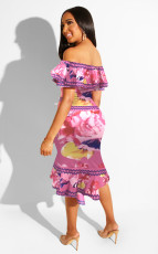 Sexy Ruffles Off Shoulder Crop Tops And Skirt Set YD-8086