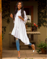 White Irregular Ruffles Shirt Dress YMT-6034