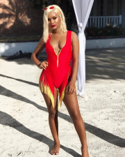 Sexy Red Zip Tassel One Piece Swimsuit LSL-6263