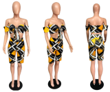 Geometric Print Bow Tie Top Bodycon Shorts Set QZX-6030