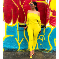 Solid Off Shoulder Long Sleeve Jumpsuits ASL-6193