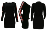 Black Striped Long Sleeve Mini Dress HM-6024