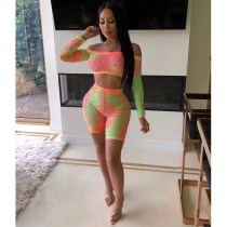 Tie Dye Print Slash Neck Hollow Out 2 Piece Set WSM-5084