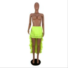 Fluorescent Green  Ruffles Irregular Mini Skirt GS-1080