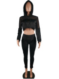 Black Mesh Hooded Bodycon 2 Piece Set MK-2002