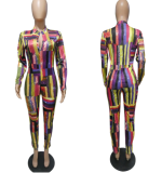 Colorful Striped Zip Long Sleeve Jumpsuits QZX-6003