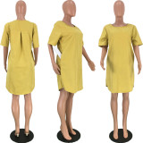 Plus Size Solid Short Sleeve O Neck Loose Midi Dresses CQ-5266
