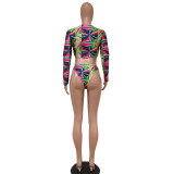 Geometric Print 2pcs Swimsuit Long Sleeve Bikinis Set MEM-8197