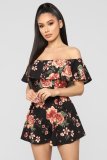 Floral Print Sexy Slash Neck Rompers MOF-5085