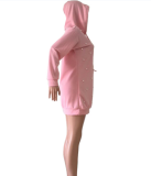 Pearl Beading Pink Hooded Mini Dress CQ-5110