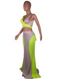 Sexy Contrast Color Crop Top Mermaid Long Skirt Sets MK-2032