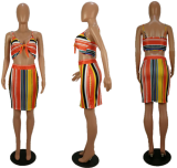 Colorful Striped 2 Piece Skirt Sets HM-6007