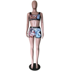 Printed Tank Tops And Shorts Fitness Two Piece Sets OD-8282