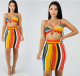 Colorful Striped 2 Piece Skirt Sets HM-6007