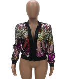Colorful Sequin Zipper Long Sleeve Jacket TR-887