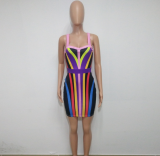 Colorful Striped Backless Bodycon Dress BN-9011