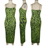 Sexy Leopard Print Spaghetti Strap Slim Long Maxi Dress TE-3812