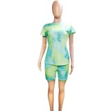 Casual Pritned T Shirt And Shorts Two Piece Outfit YMT-6086