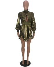 Gold Turtleneck Hollow Irregular Club Dress CQ-5131