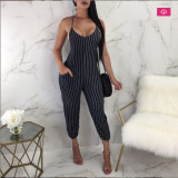 Sexy Striped Halter Backless Long Jumpsuits YIM-8023