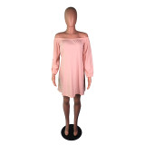 Solid Long Sleeve Slash Neck Mini Dresses BS-1070