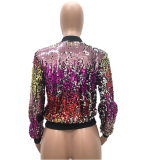 Colorful Sequin Zipper Long Sleeve Jacket TR-887