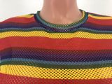 Colorful Striped Mesh See Through Split Club Dress LDS-3153