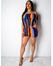 Colored Striped Off Shoulder Rompers QZX-6033