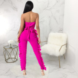 Solid Ruffles Strapless Off Shoulder Jumpsuits YM-9123