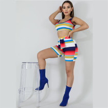 Sexy Striped Tank Tops And Shorts Two Piece Sets AWN-5032