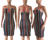 Striped Straps Bodycon Dresses FNN-8065