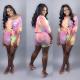 Plus Size Tie Dye Print Hlaf Sleeve Two Piece Short Sets QY-5109