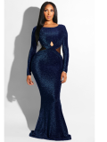 Green Backless Hollow Out Long Evening Dresses LS-0227