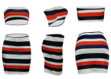 Multi Striped Strapless Tops Mini Skirt Set HM-6006
