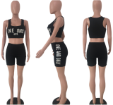 Letter Printed Sporty Suits 2pcs Crop Tanks + Shorts OY-5219