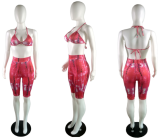 Red Bikini Tops&Knee Length Pant Sets YM-9032