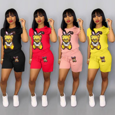 Plus Size Cartoon Print Shorts 2 Piece Set QY-5090