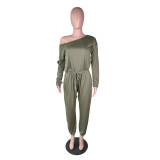 Solid Slash Neck Casual Loose Long Sleeve Jumpsuits YM-9155