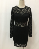 Long Sleeves Black Lace Dress LX-8568