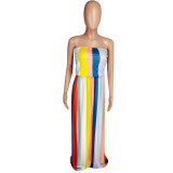 Colorful Stripe Strapless Loose Maxi Dresses YMT-6080