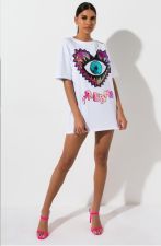 Casual Sequin Eye Print Short Sleeve Mini T Shirt Dress MOF-5092