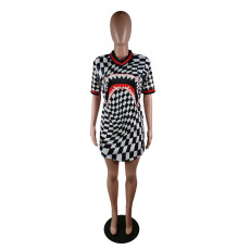 Plaid Print Short Sleeve Mini Dresses YM-9111