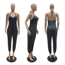 Sexy Striped Halter Backless Long Jumpsuits YIM-8023