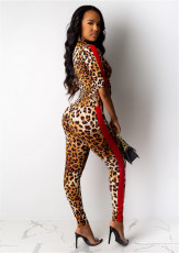Sexy Leopard Print Tie Up Crop Top And Long Pants Suits NIK-039