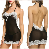 Sexy Backless Transparent Lace Babydoll Lingerie YQ-386