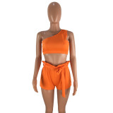 One Shoulder Crop Top And Shorts Set FNN-8195